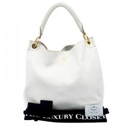 Pre Owned Prada White Vitello Daino Leather Hobo