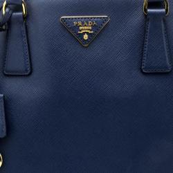 Pre Owned Prada Blue Saffiano Lux Leather Double Zip Executive Tote