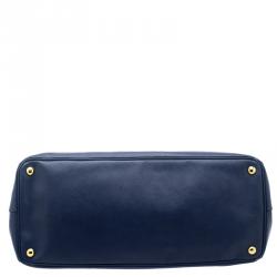 Pre Owned Prada Blue Saffiano Lux Leather Double Zip Executive Tote