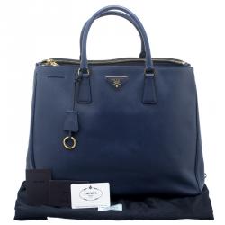 Pre Owned Prada Blue Saffiano Lux Leather Double Zip Executive Tote