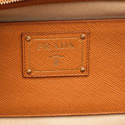 Pre Owned Prada Beige/Orange Corda Canvas and Saffiano Lux Leather Tote