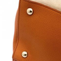 Pre Owned Prada Beige/Orange Corda Canvas and Saffiano Lux Leather Tote