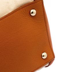 Pre Owned Prada Beige/Orange Corda Canvas and Saffiano Lux Leather Tote