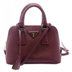 Pre Owned Prada Burgundy Saffiano Lux Leather Mini Promenade Crossbody Bag