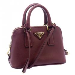 Pre Owned Prada Burgundy Saffiano Lux Leather Mini Promenade Crossbody Bag