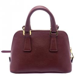 Pre Owned Prada Burgundy Saffiano Lux Leather Mini Promenade Crossbody Bag
