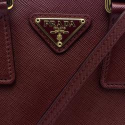 Pre Owned Prada Burgundy Saffiano Lux Leather Mini Promenade Crossbody Bag