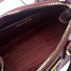 Pre Owned Prada Burgundy Saffiano Lux Leather Mini Promenade Crossbody Bag