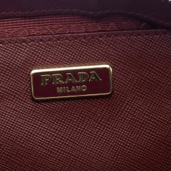 Pre Owned Prada Burgundy Saffiano Lux Leather Mini Promenade Crossbody Bag
