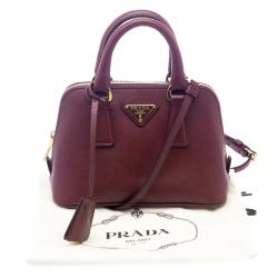 Pre Owned Prada Burgundy Saffiano Lux Leather Mini Promenade Crossbody Bag