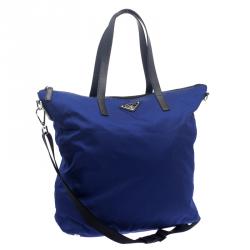 Pre Owned Prada Blue Nylon Convertible Tote