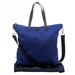 Pre Owned Prada Blue Nylon Convertible Tote