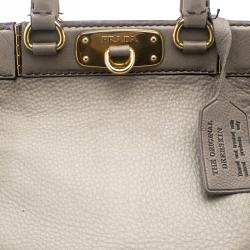 Pre Owned Prada Grey Cervo Leather Frame Tote