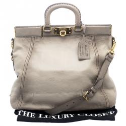 Pre Owned Prada Grey Cervo Leather Frame Tote