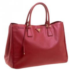 Pre Owned Prada Red Saffiano Lux Leather Large Gardener's Tote