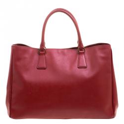 Pre Owned Prada Red Saffiano Lux Leather Large Gardener's Tote