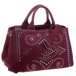 Pre Owned Prada Burgundy Canvas Studded and Crystal Gardener's Tote
