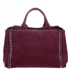Pre Owned Prada Burgundy Canvas Studded and Crystal Gardener's Tote