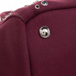 Pre Owned Prada Burgundy Canvas Studded and Crystal Gardener's Tote