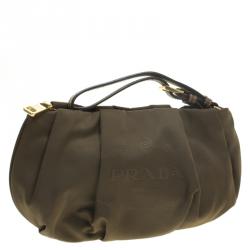Pre Owned Prada Olive Green Nylon Wristlet Clutch