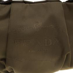 Pre Owned Prada Olive Green Nylon Wristlet Clutch