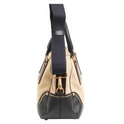 Pre Owned Prada Bicolor Canvas and Leather Trim Bowler Bag