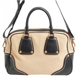 Pre Owned Prada Bicolor Canvas and Leather Trim Bowler Bag