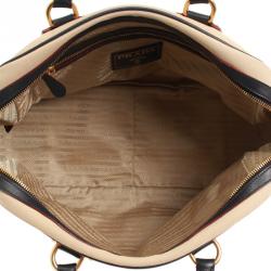 Pre Owned Prada Bicolor Canvas and Leather Trim Bowler Bag