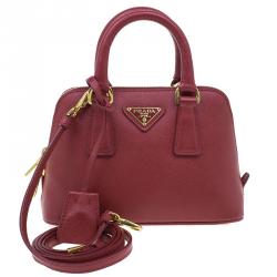 Pre Owned حقيبة برادا لوكس جلد سافيانو أحمر ميني للكتف