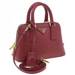 Pre Owned حقيبة برادا لوكس جلد سافيانو أحمر ميني للكتف