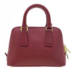 Pre Owned حقيبة برادا لوكس جلد سافيانو أحمر ميني للكتف