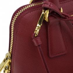 Pre Owned حقيبة برادا لوكس جلد سافيانو أحمر ميني للكتف