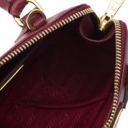 Pre Owned حقيبة برادا لوكس جلد سافيانو أحمر ميني للكتف