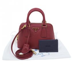 Pre Owned حقيبة برادا لوكس جلد سافيانو أحمر ميني للكتف