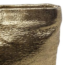 Pre Owned Prada Gold Crackled Leather Oversized Clutch