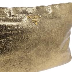Pre Owned Prada Gold Crackled Leather Oversized Clutch