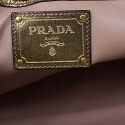 Pre Owned Prada Gold Crackled Leather Oversized Clutch