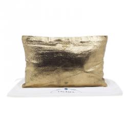 Pre Owned Prada Gold Crackled Leather Oversized Clutch