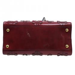 Pre Owned Prada Red Patent Leather Floral Framed Top Handle Bag