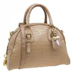 Pre Owned Prada Brown Crocodile Leather Bowler Bag