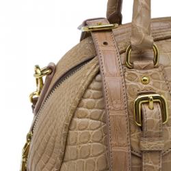 Pre Owned Prada Brown Crocodile Leather Bowler Bag