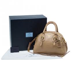 Pre Owned Prada Brown Crocodile Leather Bowler Bag