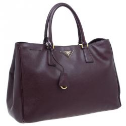 Pre Owned Prada Burgundy Saffiano Leather Medium Lux Tote