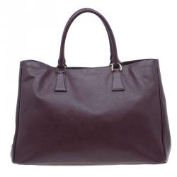 Pre Owned Prada Burgundy Saffiano Leather Medium Lux Tote