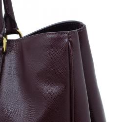 Pre Owned Prada Burgundy Saffiano Leather Medium Lux Tote