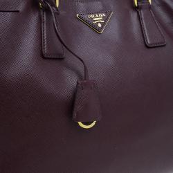 Pre Owned Prada Burgundy Saffiano Leather Medium Lux Tote