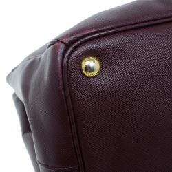 Pre Owned Prada Burgundy Saffiano Leather Medium Lux Tote