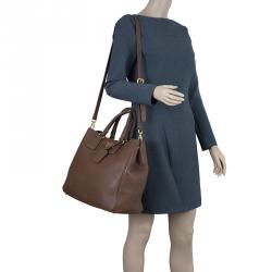 Pre Owned Prada Brown Vitello Daino Leather Shopper Tote