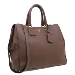 Pre Owned Prada Brown Vitello Daino Leather Shopper Tote