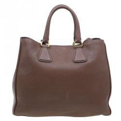 Pre Owned Prada Brown Vitello Daino Leather Shopper Tote